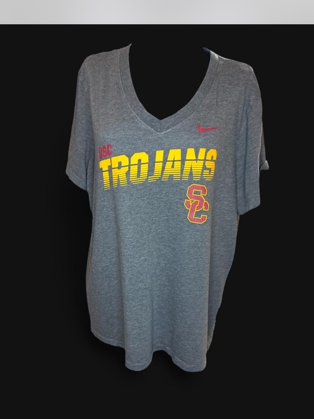 Nike Gray USC Trojans V-Neck Tee with Yellow & Cardinal Graphics